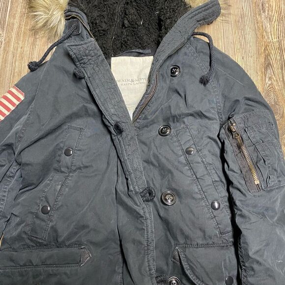RALPH LAUREN D&S Women's Military Snorkel Down Jacket American Flag Black sz XS - Picture 3 of 13